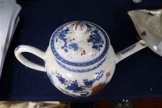 A Chinese enamelled teapot and cover, a Chinese Imari teabowl and another teabowl